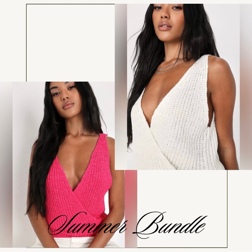 😎Bundle Deal😎 Daily Confidence Loose Knit Surplice Sweater Tank Top